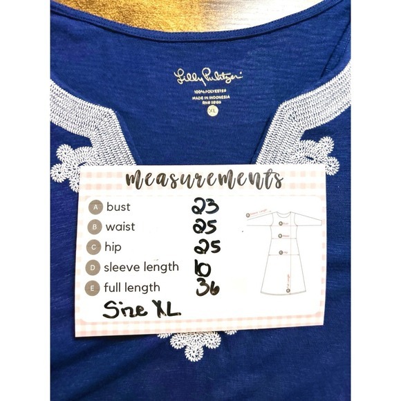 Lilly Pulitzer $158 Size XL‎ Embroidered V Neck T Shirt Shift Dress Navy Blue - Picture 2 of 6